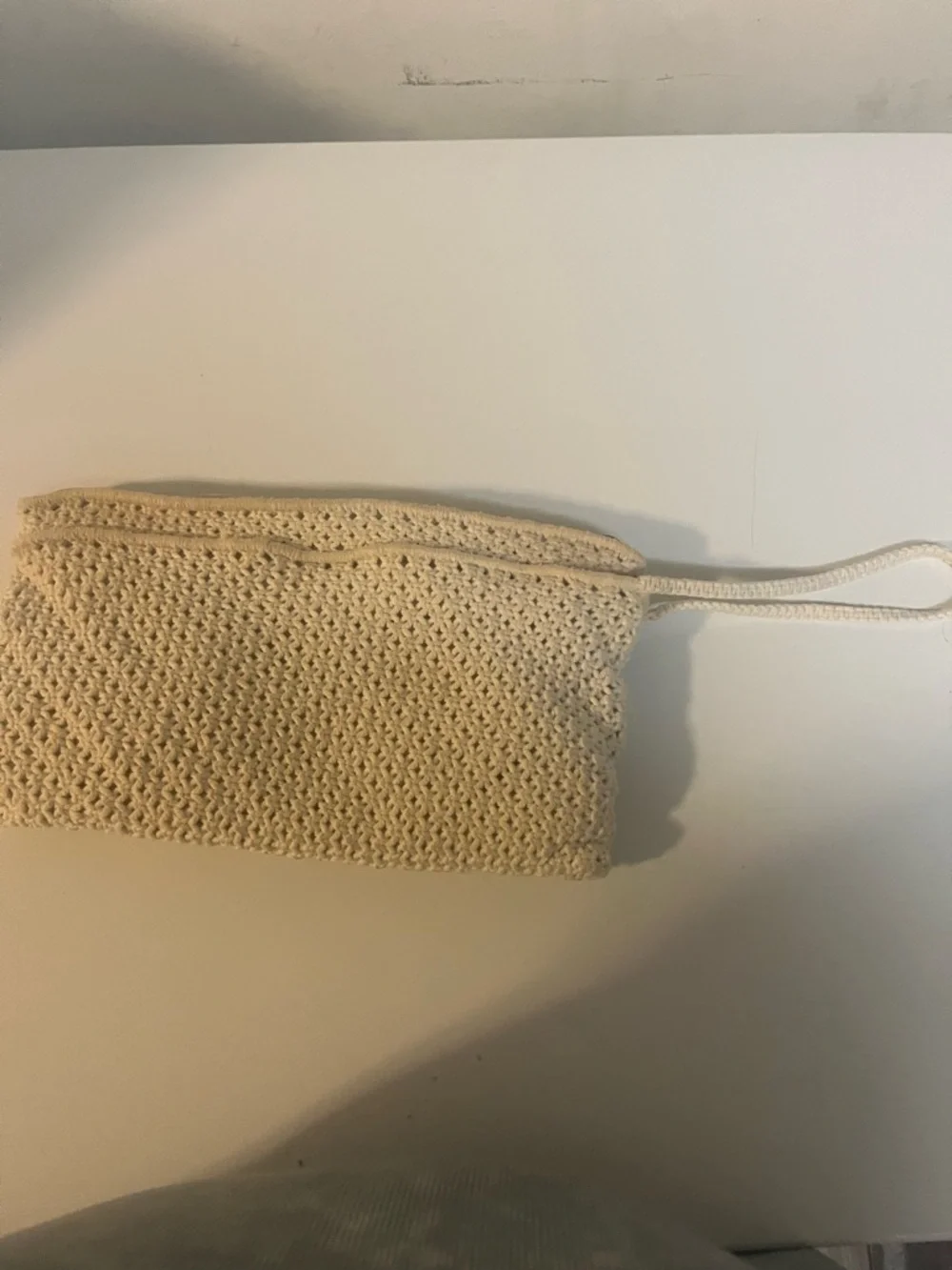 Vintage Mid Century Cream Macrame Clutch with‎ Wood Bead Accents 11x6in Bohemian